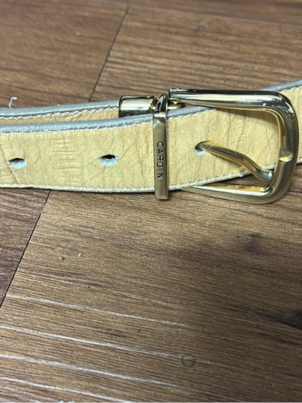 Cardin Yellow/ Beige Textured Leather Belt - Size Small - Made in Spain